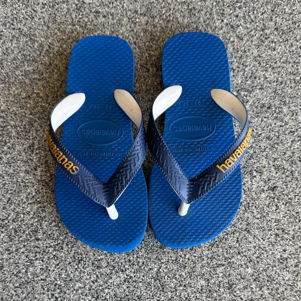 Havaianas Blue and White Sandals with Yellow Logo